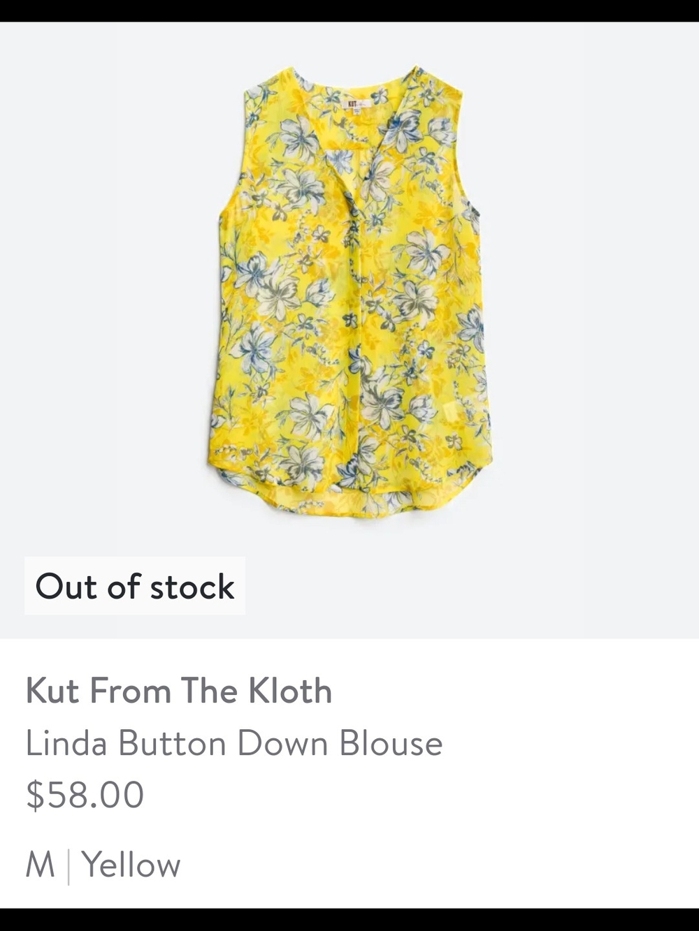 Kut From The Kloth Linda Yellow Floral Button-Down Sleeveless Blouse